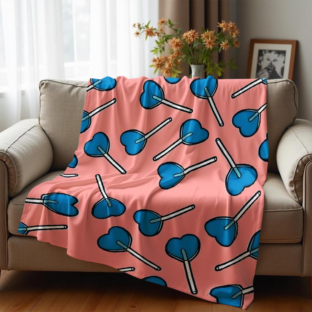 Pink Blue Heart Lollipop Soft Flannel Blanket Breathable Warm Throw for Office Car Sofa Kids Room Birthday Xmas Gift