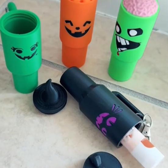 Mini Cup Keychain Container Halloween Themed Festive Face Cup Key