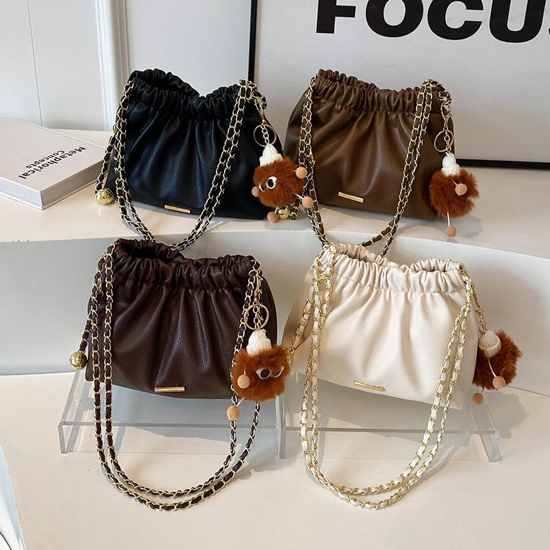 Premium Retro Versatile Bucket Bag Fashion Niche Chain Bag Women'S Shoulder Messenger Commuter Bag