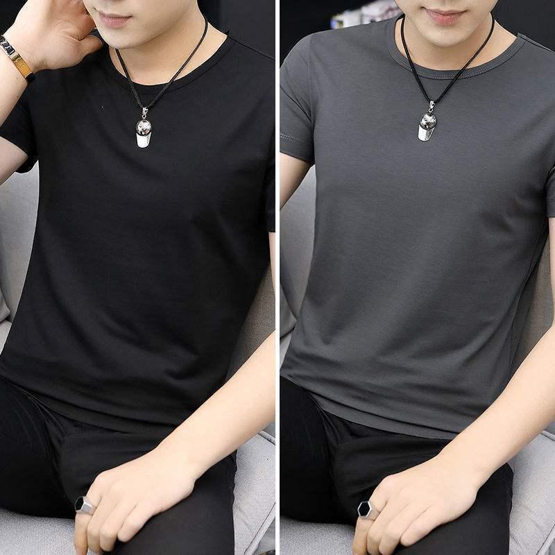 2-pak męskich koszulek z lodowego jedwabiu z dekoltem w serek, z krótkim rękawem, slim fit