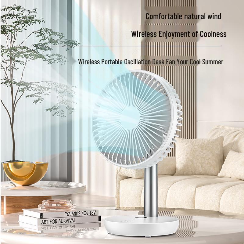 Compact Oscillating Desk Fan with 4000mAh Battery, USB Charging, Timer, Silent Operation - Ideal for Home or Office