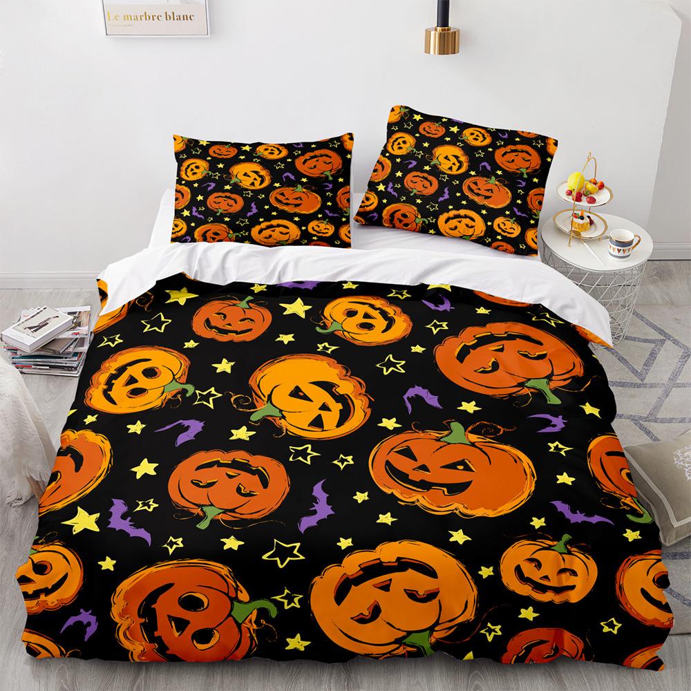 Halloween Duvet Cover Pumpkin Lantern Cartoon King Queen Twin Size Polyester Bedding Set for Kids Boys Girls Teens Bedroom Decor