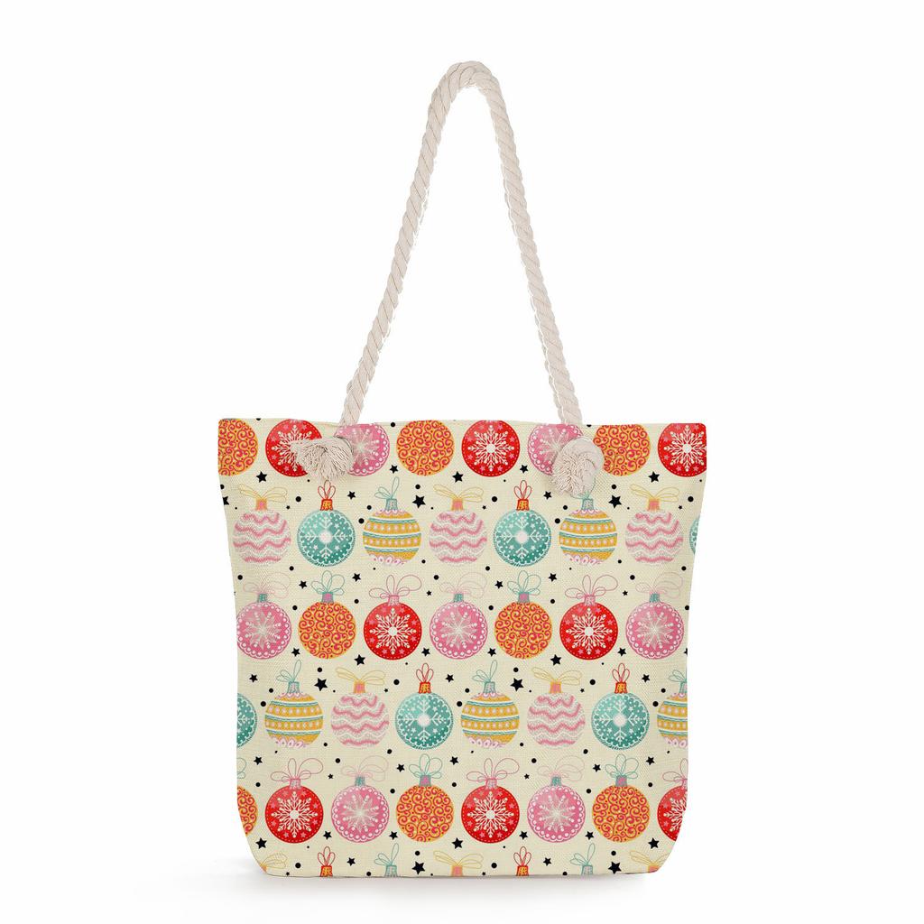 Multifunctional Christmas Printed Thick Rope Shoulder Beach Bag Casual large capacity handbag 7603