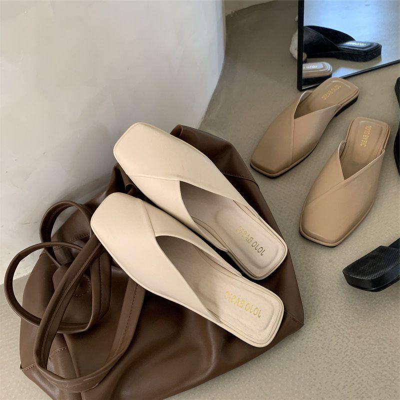 Women s Summer Flat-Bottom Soft-Sole Mules: French Style Closed-Toe Square-Toe Slides 39