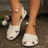 Large Size Sandals Women's Summer New Style Flat Bottom Pearl Decorative Foot Bag Head Sandals