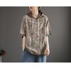 Literary Retro Hooded Short-sleeved T-shirt Ladies Thin Section Wild Floral Loose Pullover Summer