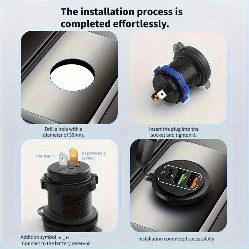 83W Max Phone Charger Socket 45W PD+QC3.0 Fast Charging Adapter Waterproof For 12/24V Car Boat Motorcycle with LED Voltmeter