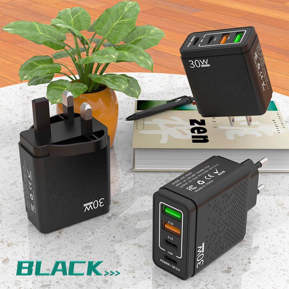 30W Multi-Port Phone Charger with QC3.0 Fast Charging, EU/US/UK Standard