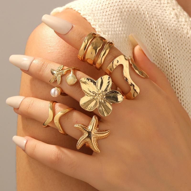 Starfish ring set, fashionable flower pair ring, personalized high-end sense, niche ring women