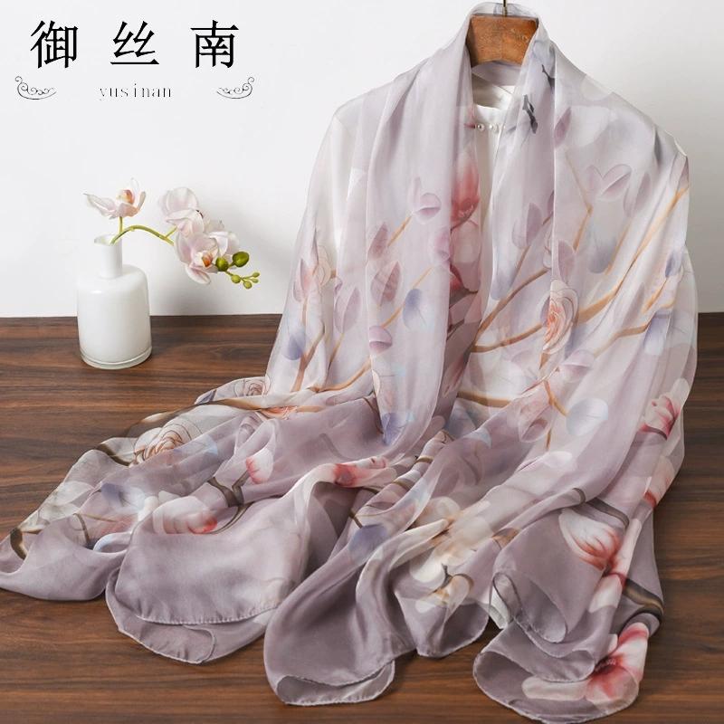 Spring Summer Women Large-size Printed Beach Shawls Muslim Hijabs Travel Thin Sunscreen Scarf/Scarves 100% Silk Beach Scarf