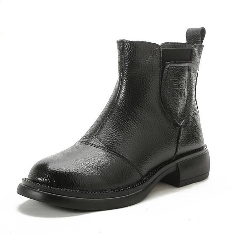 New Genuine Leather Low Heel Beef Sole Women's Ankle Boots Fashion Casual Leather Boots Warm Cotton Shoes C875