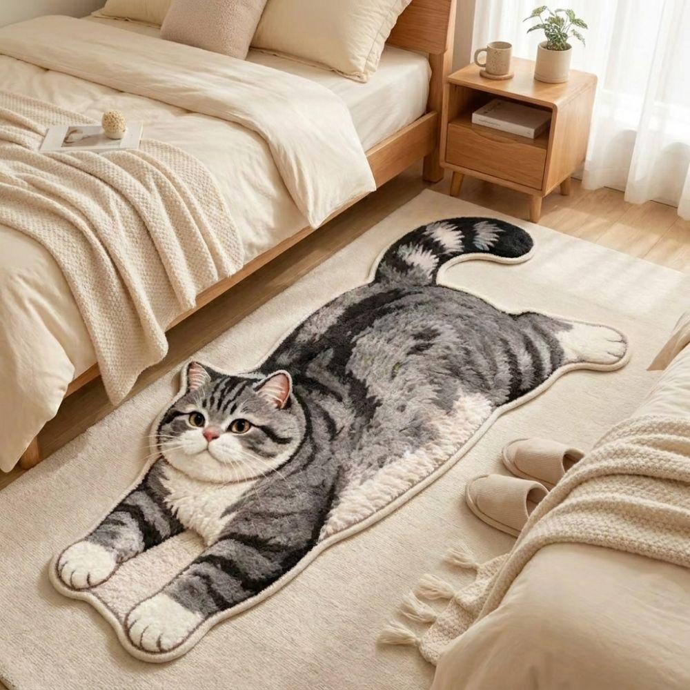 Anti-fouling Home Decor Carpet 2D Cartoon Carpet Cute Cat-Shaped Area Rug  Bedrooms