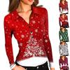 Damenmode Lässig Bedrucktes V-Ausschnitt Langarm Knopfleiste Oberteil