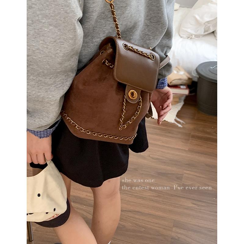 Retro Large-capacity Chain Backpack for Women, Large-capacity Bucket Bag