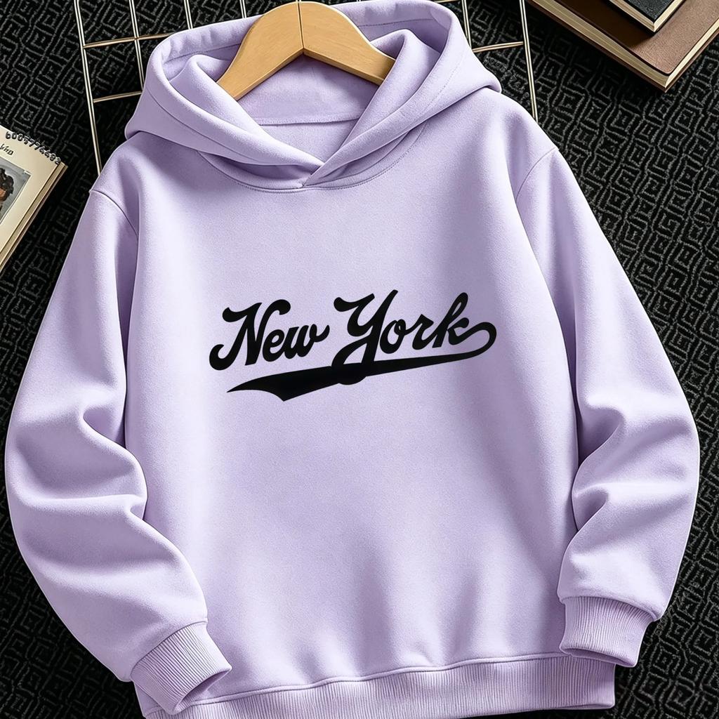 Vintage Letter New York Kids Hoodie Casual Loose Pullover Hooded Sweatshirt for Children