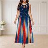 Women Plus Size Round Neck Triple Keyhole Cutout Sleeveless Printed Red Blue Beige Long Dress