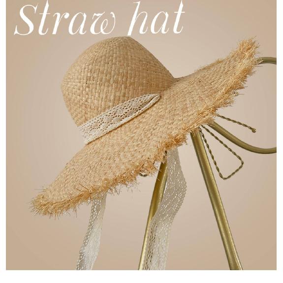 Trendy Summer Handmade Wide-Brimmed Flat-Brimmed Sunshade Sun Protection Vacation Travel Beach Straw Hat for Women
