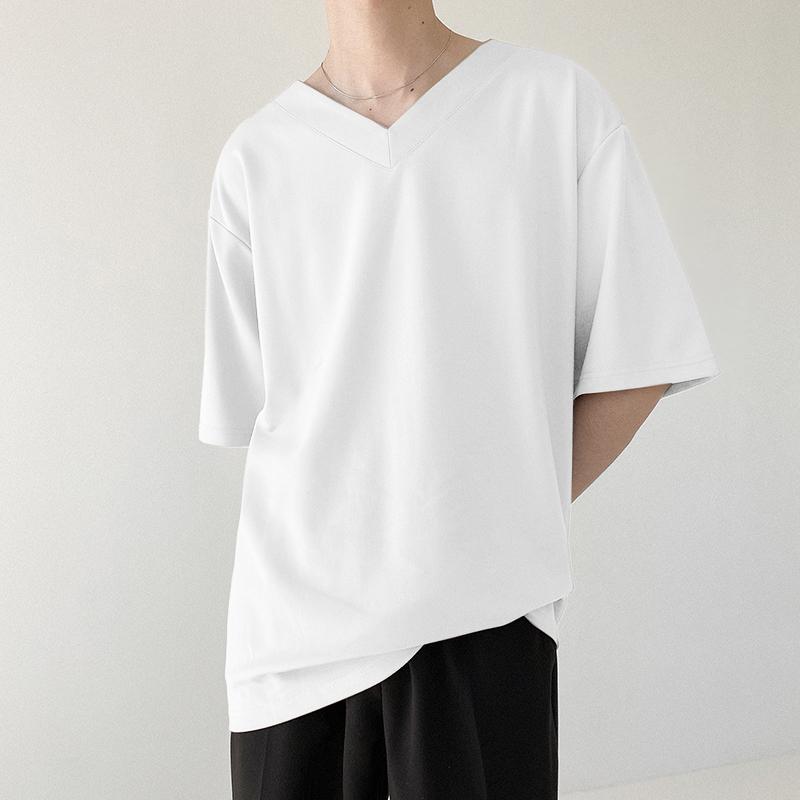 

INCERUN Overisze мужские летние футболки с короткими рукавами, топы, однотонные, с V-образным вырезом L