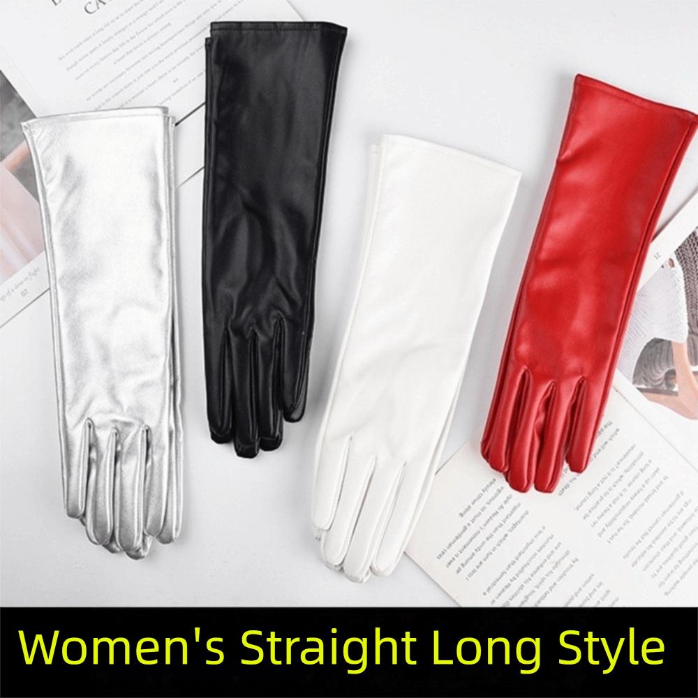 1 Pair Solid Color PU Leather Gloves Extra Long Stage Performance Gloves Driving Gloves  for Women