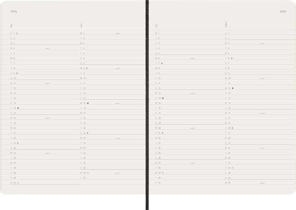 Moleskine 2026 Kalender, 12-månaders Månadsdagbok, XL Storlek (19cm x 25cm), Mjukt omslag, Svart, Börjar januari 2026, Modell DSB12MN4Y26
