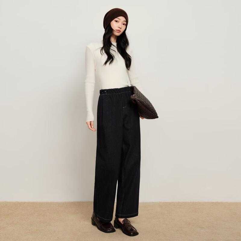 Elva' Island Women's Elastic Waist Straight Leg Denim Pants