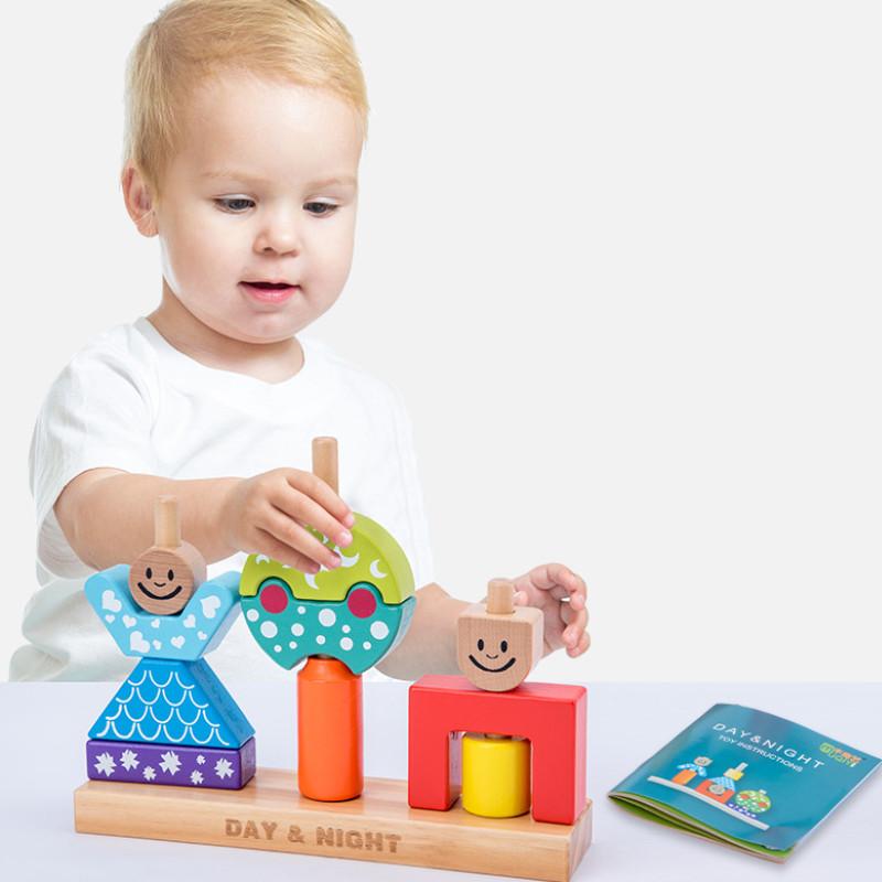 Wooden Day Creative And Night Cognitive Building Blocks Children Set Toy