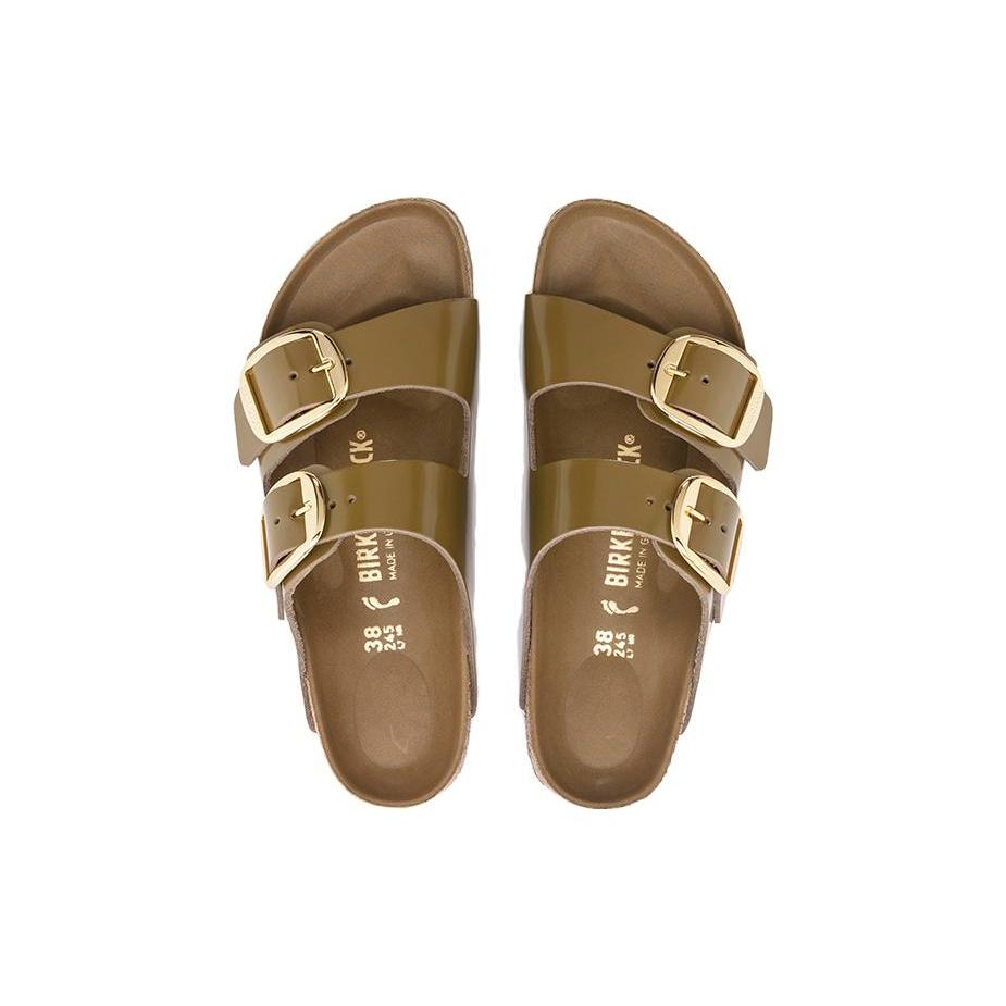 (WMNS) Birkenstock Arizona Big Buckle Natural Leather Patent Narrow Fit Sandals 'High Shine Mud Green' Women's 1024257