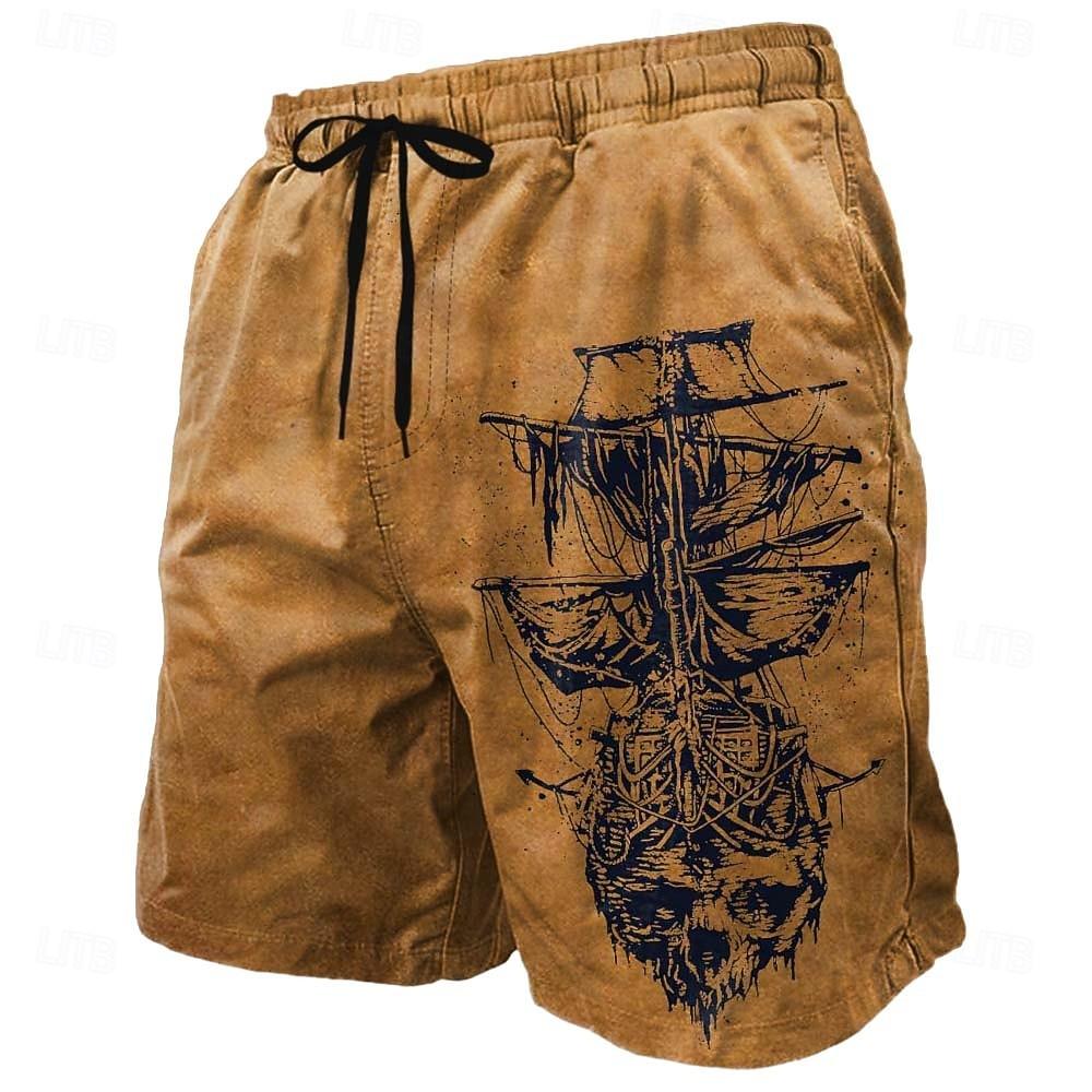 

Men s Skull Nautical Sailboat Swim Trunks Swim Shorts Board Shorts Mid Waist Retro Vintage Outdoor Vacation Dailywear XL