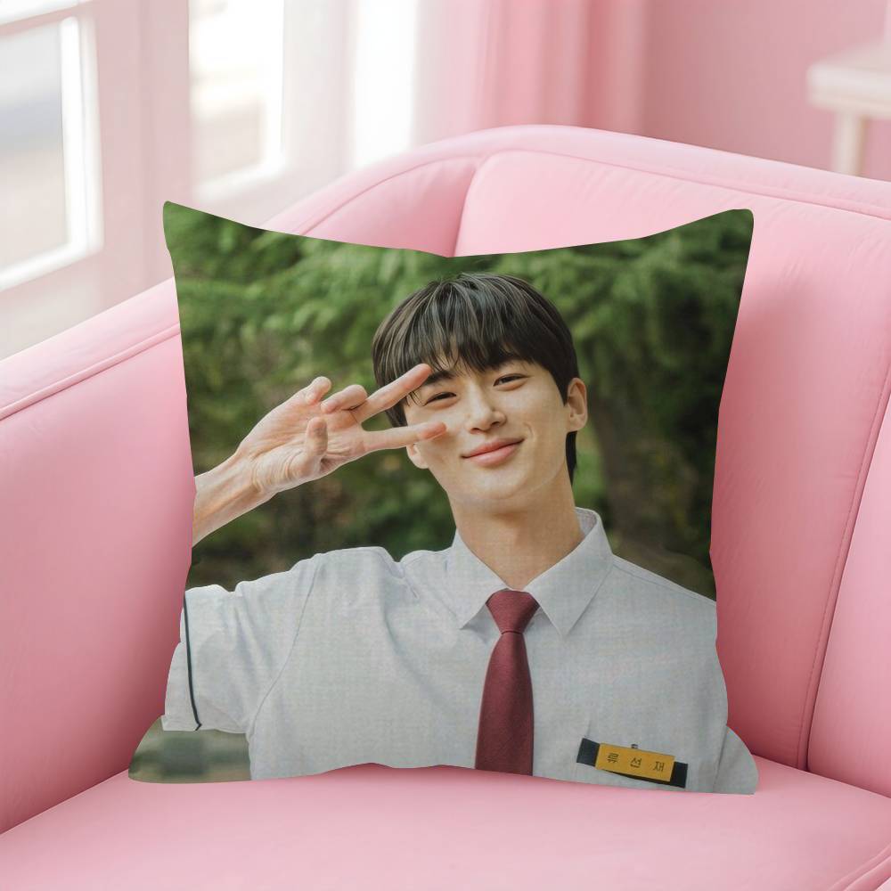 Koreanischer Prominenter Byeon Wooseok Zweiseitig bedruckter Kissenbezug Kurzer Plüsch Geeignet für Wohnzimmer Schlafzimmer Wurfkissenbezug