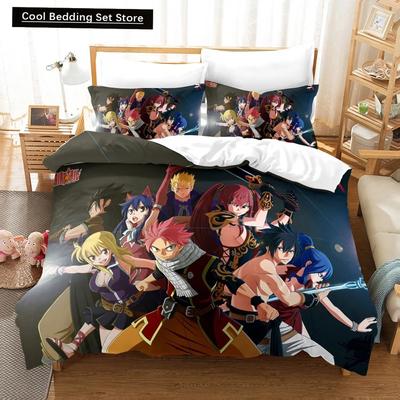 Druk 3D Anime Fairy Tail Logo Natsu Zestaw Pościeli Chłopcy Dziewczynki Rozmiar Twin Queen Poszwa na Kołdrę Poszewka na Poduszkę Łóżko Dzieci Dorosły Tekstylia Domowe