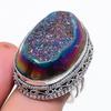 Natural Titanium Druzy Gemstone 925 Sterling Silver Jewelry Ring Size 9 L4e35