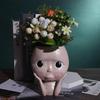 Girls Face Head Flower Pot Succulent Plant Pot Figurine Planter Home Room Office Tabletop Decorative Ornaments