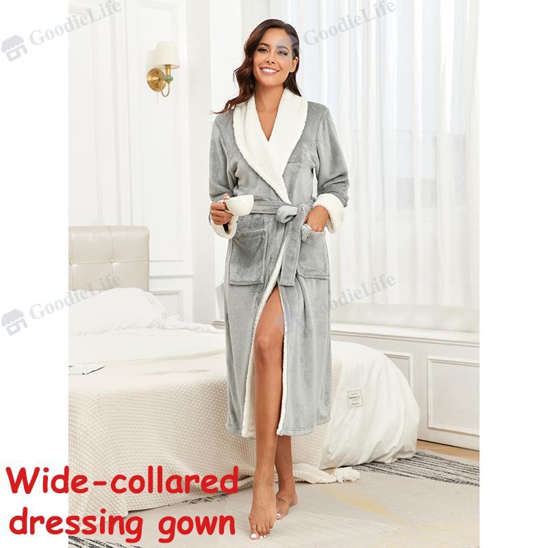 Thick Flannel Bathrobe for Women Winter Warm Fleece Robe Long Hooded Sleepwear Cozy Loungewear
