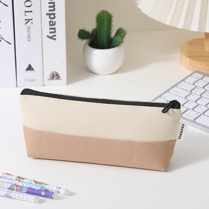 Yiouyou Color-Block Boat-Shaped Pencil Case: Fresh, Contrasting Colors, Triangular Design for Students. бежевый/хаки