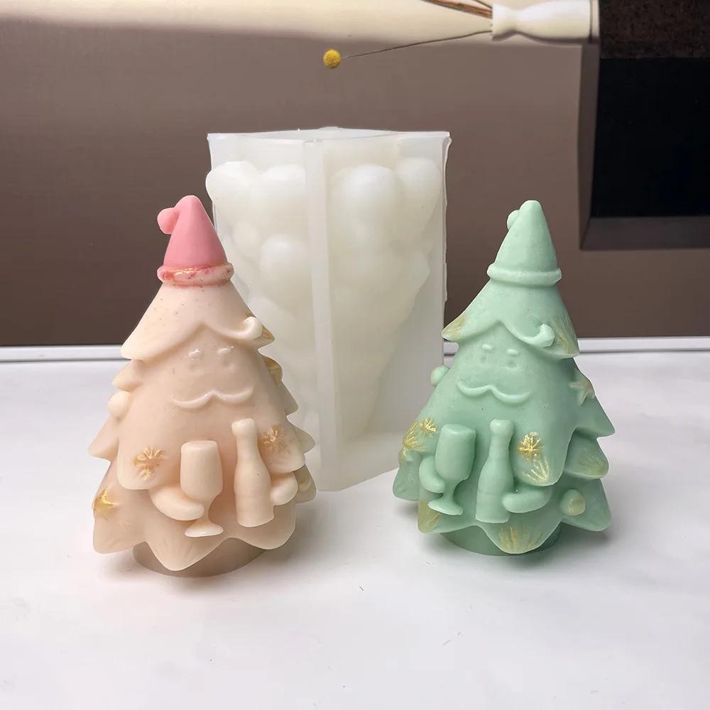3D Santa Claus Christmas Tree Candle Silicone Mold Wine Bottle Wine Glass Santa Claus Candle Molds Christmas Gift