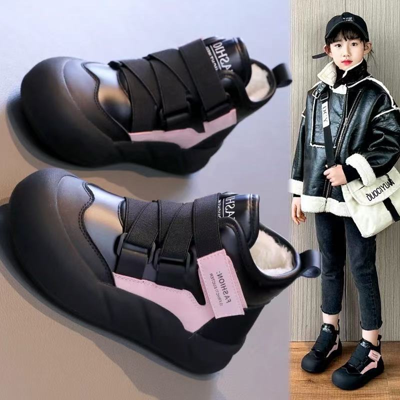 Girls' snow boots 2025 winter new children's large cotton shoes piled and thickened medium and older children's waterproof cotton boots to keep warm