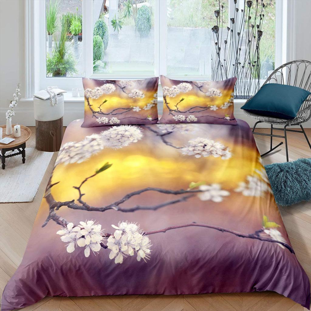 Peach Blossom Duvet Cover Set King Size Microfiber Pink Floral Bedding For Teens Women Twin Comforter Cover