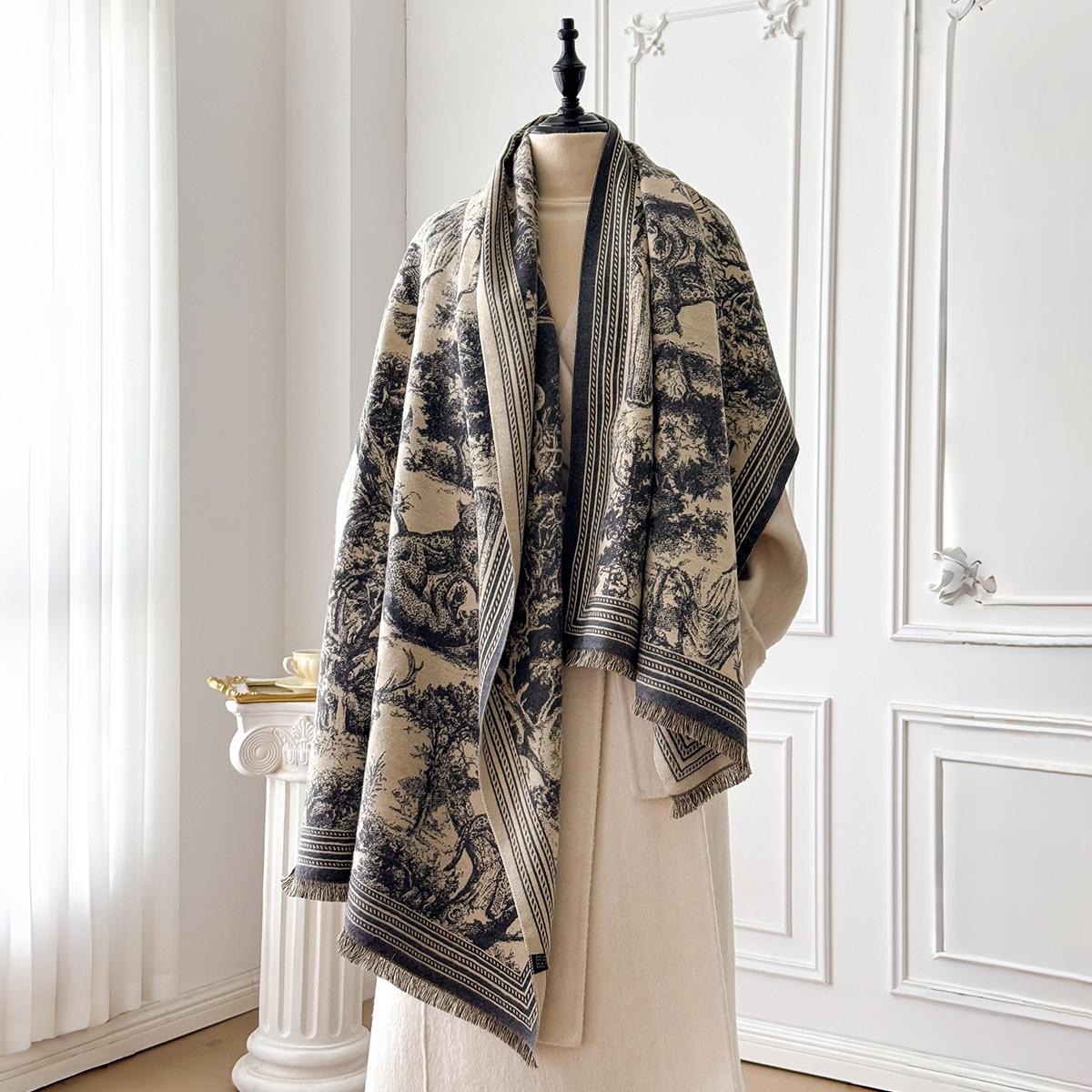 

Elegant Animal Jacquard Pashmina Shawl for Women Winter Thick Warm Scarves Double Sided Design Coldproof Windproof Blanket Scarf