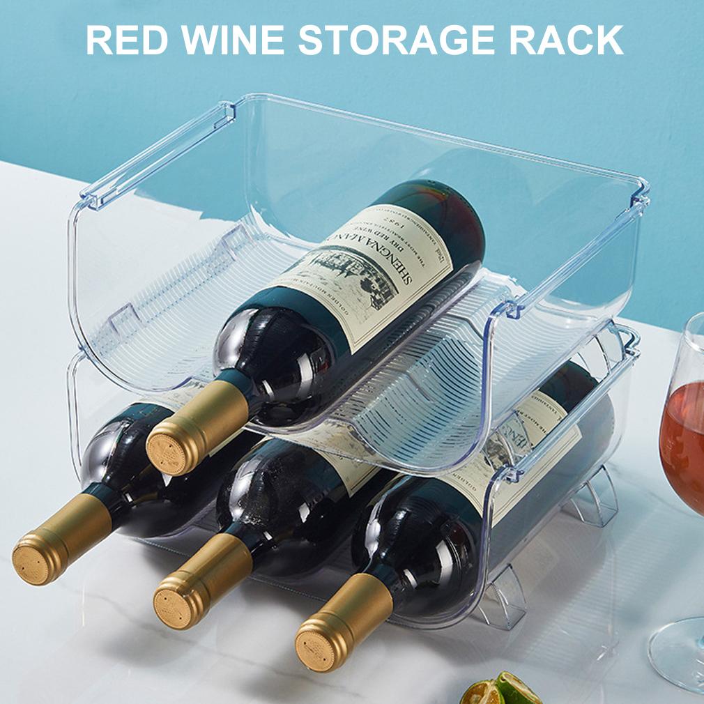 Portabottiglie universale trasparente per vino, portabottiglie, scatola per bevande in bottiglia, portabottiglie impilabile, portabottiglie, frigorifero, organizzatore da cucina