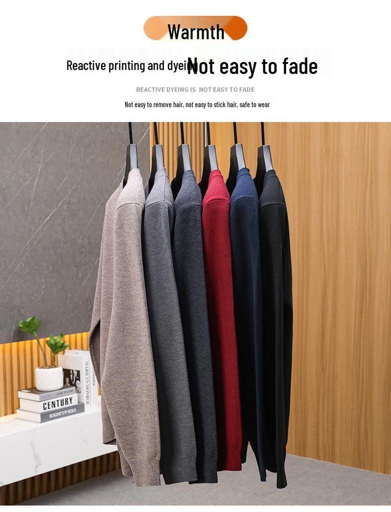 Men's Thick Wool Deep V-Neck Cardigan for Autumn/Winter - Double-Sided Style for Middle-Aged and Elderly