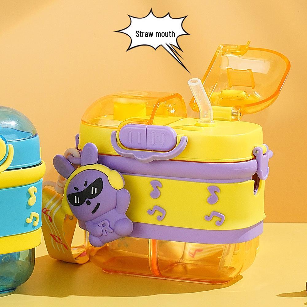 Summer Rock Rabbit Double Compartment Kids' Straw Cup - Large Capacity, Cute Cartoon Design
