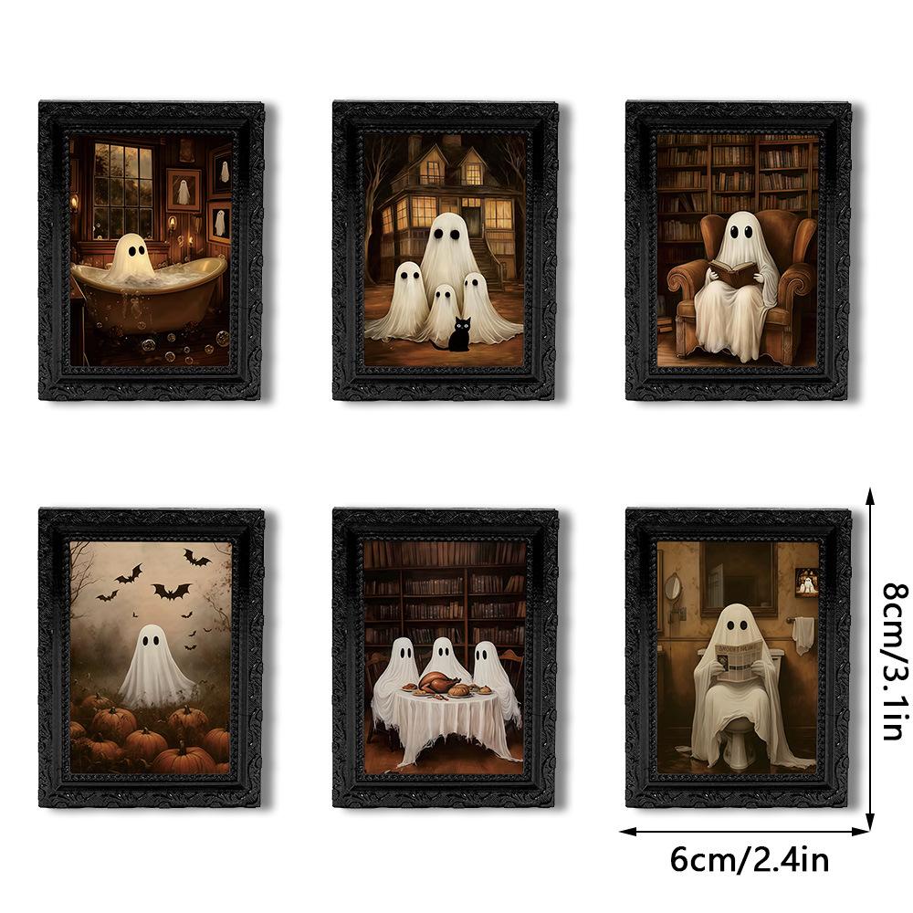 6 Stück Holz Halloween Fotorahmen Kühlschrankmagnete Aufkleber 3D Retro Geisterrahmen Kühlschrankmagnete Halloween Dekoration für Zuhause