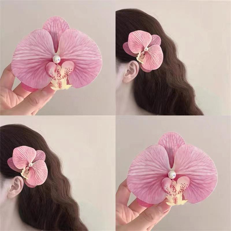 Orchid Flower Hair Clip Hair Ornament Hair Accessories Bohemia Barrettes Floral Pearl Hair Clip Headdress Orchid Hairpin