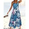 Women Sleeveless Dress Round Neck with 3D Print Long Maxi Dress for Summer Beach Vacation Casual Wear