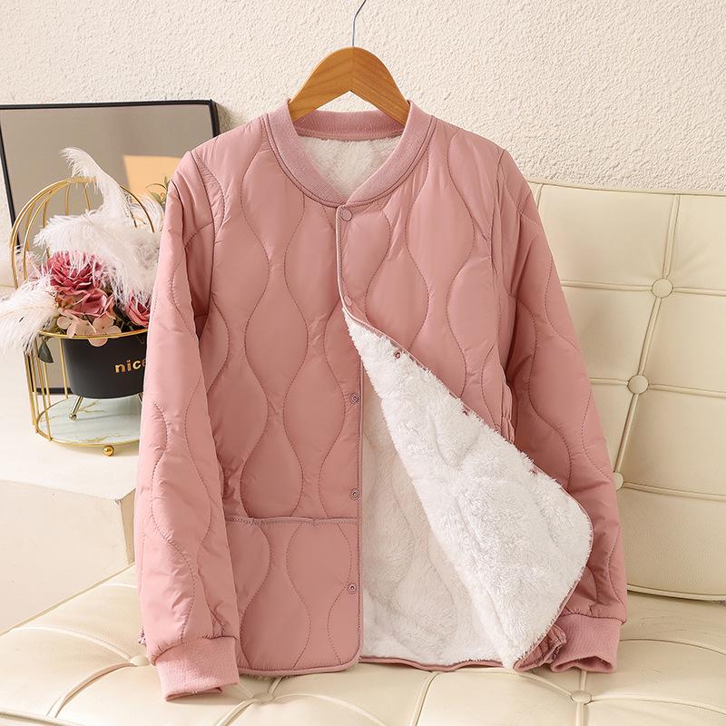 2025 Autumn/Winter New Velvet-Enhanced Lightweight Cotton Jacket, Portable Short Style, Close-Fitting, Warm, and Versatile for Indoor/Outdoor Wear.