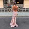 European and American women's clothing summer new sexy temperament V-neck slim-fit printed long suspender dress