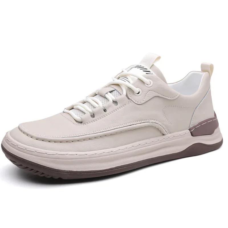 

Fashion 2025 Men s Casual Shoes Genuine Leather Oxford Board Classic High Quality Lace-Up Outdoor Walking Shoes Office Vulcanized Shoe 38 бежевый