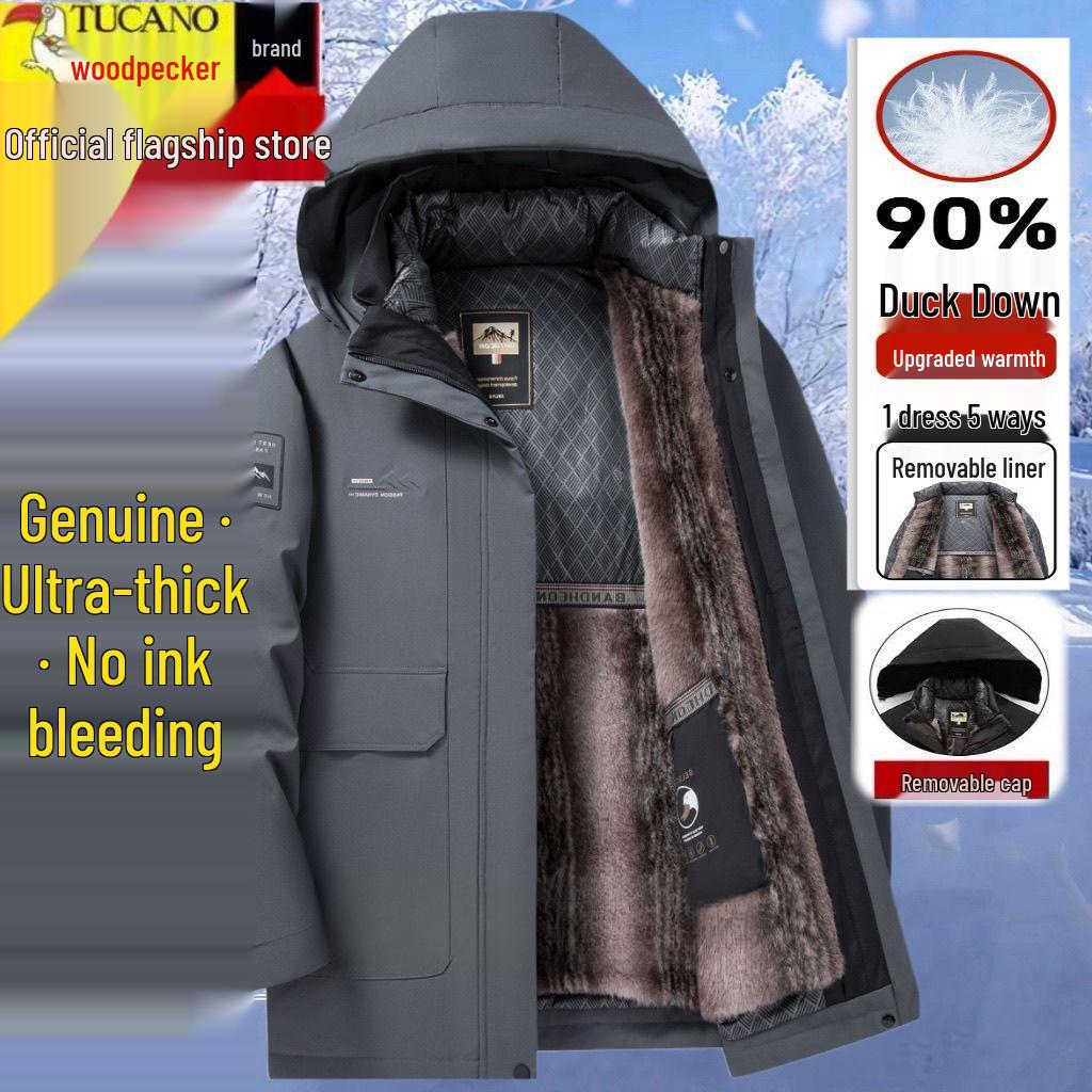 Winterjacke aus Baumwolle für Herren: Dicke, warme, kältebeständige Oberbekleidung mit abnehmbarer Kapuze, perfekt für die Garderobe von Männern mittleren Alters und Vätern.