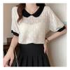Navava Cute Lovely Check Thin Collar Short Sleeve Knit Nk2174
