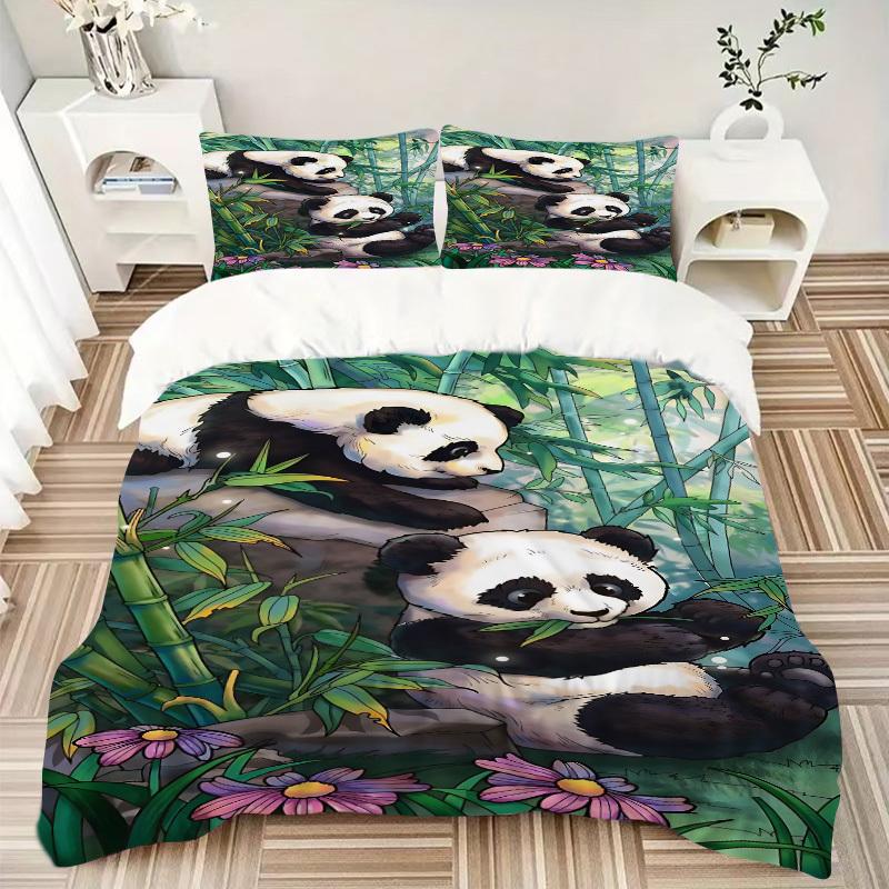 3-teiliges Panda Bambuswald Bettwäsche-Set - Enthält 1 Bettbezug und 2 Kissenbezüge, Ohne Bettdeckenbezug, Ganzjahres Heimdekoration yy251111123
